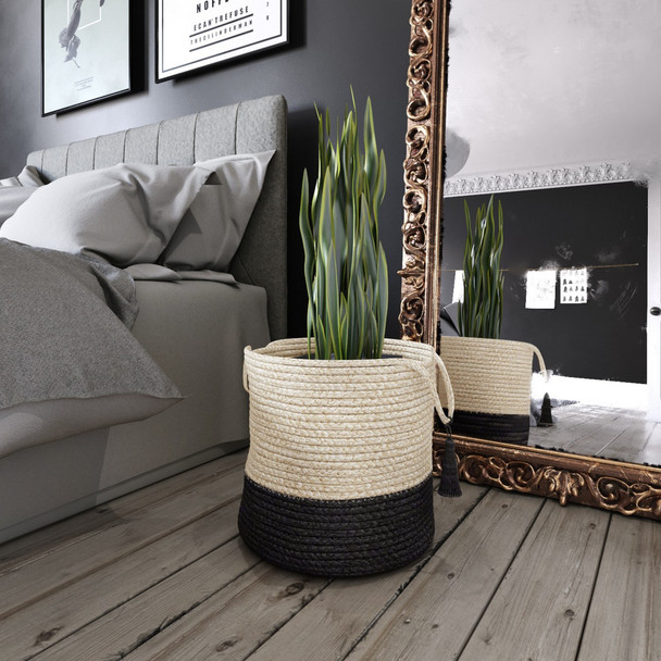 LR Home Baskets 16043 Bleached White Black Basket