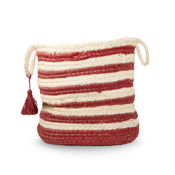 LR Home Baskets 16071 Bleached White Cranberry Red Basket
