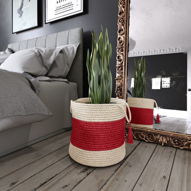 LR Home Baskets 16077 Bleached White Cranberry Red Basket
