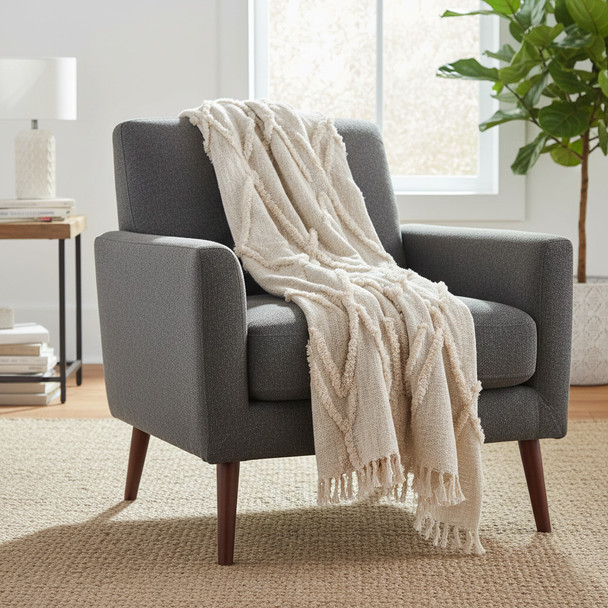 LR Home Diamond 81190 Natural Throw Blanket