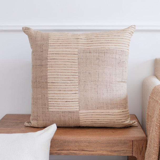 LR Home Silk Linen 08682 Natural Beige Throw Pillow