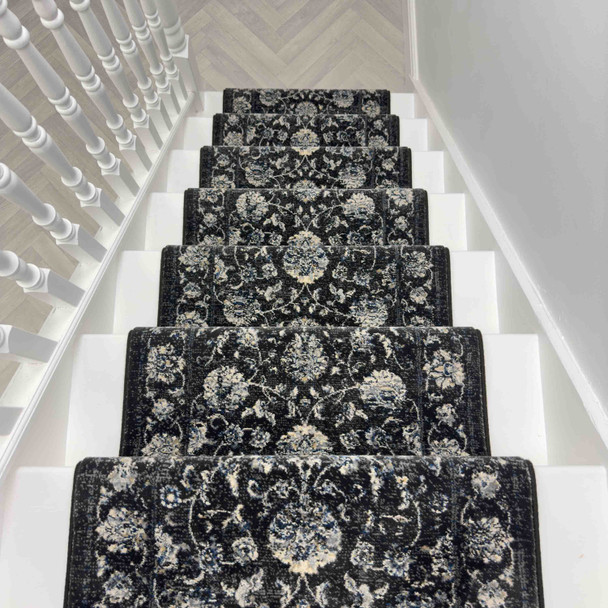 Dynamic Ancient Garden 57126 3636 Charcoal Silver Custom Runner - 26" Wide