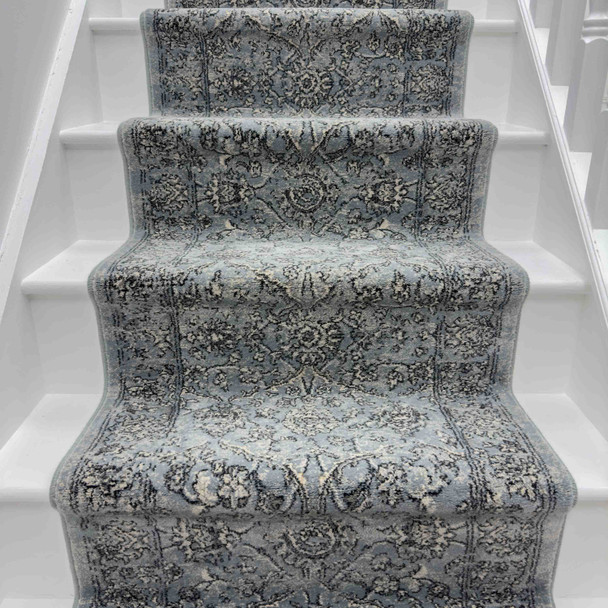 Dynamic Ancient Garden 57136 4646 Steel Blue Cream Custom Runner - 26" Wide