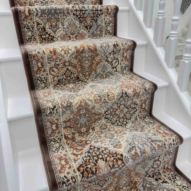 Dynamic Ancient Garden 57008 3235 Brown Blue Custom Runner - 31" Wide