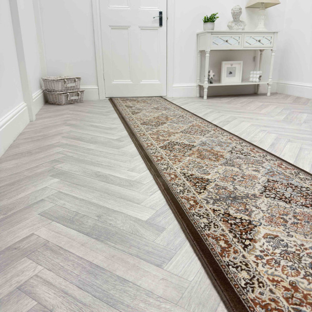 Dynamic Ancient Garden 57008 3235 Brown Blue Custom Runner - 31" Wide