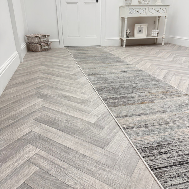 Dynamic Annalise 7611 989 Grey  Beige Charcoal Custom Runner - 26" Wide