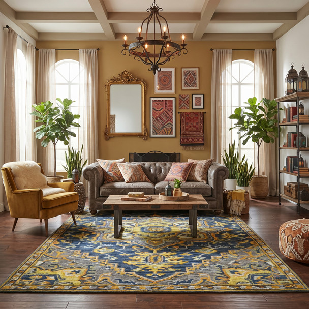 Amer Boho BOH-6 Evreux Blue Yellow Rug