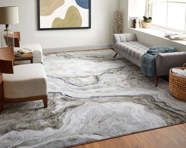 Feizy Gaspar 39KUF Taupe Gray Blue Area Rug
