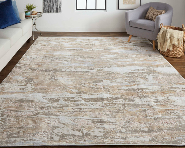 Feizy Laina 39G5F Tan Ivory Pink Area Rug
