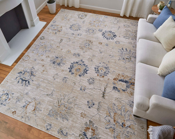 Feizy Pasha 39M9F Taupe Ivory Blue Area Rug