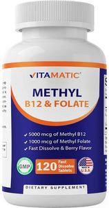 Vitamatic Methyl Folate & B12 Supplement with Pyridoxal 5 Phosphate 120 Fast Dissolve Tablets