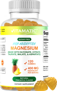Vitamatic High Absorption Magnesium Gummies Natural Pineapple, 400 mg, 120 Gummies