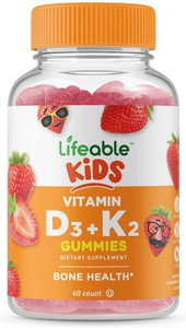 Lifeable Kids Vitamin D3 + K2 Gummies Natural Strawberry 60 Gummies