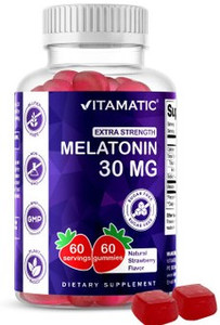Vitamatic Melatonin Gummies Natural Strawberry 30 mg, 60 Gummies