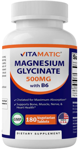 Vitamatic Magnesium Glycinate 500mg per Tablet 180 Vegetarian Tablets