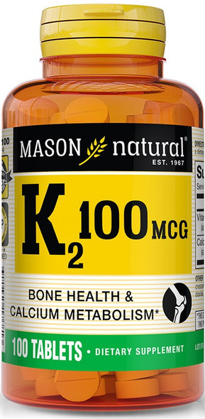 Mason Natural Vitamin K2 100 Mcg with Calcium Supports Cardiovascular 100 Tablets