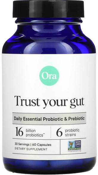 Ora Organic Trust Your Gut Daily Essential Probiotic & Prebiotic 16 Billion --  60 Capsules