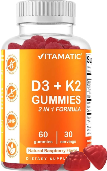 Vitamatic D3 + K2 Gummies Natural Raspberry 60 Gummies