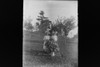 Antique 4x5 Inch Plate Glass Negative Of Two Girls Standing With A Plant E13