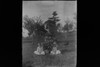 Antique 4x5 Inch Plate Glass Negative Of Two Girls Sitting Next To A Plant E13