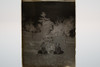 Antique 4x5 Inch Plate Glass Negative Of Two Girls Sitting Next To A Plant E13