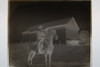 Antique 4x5 Inch Plate Glass Negative Of A Man On A Horse In front Of A Farm E17