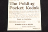 Antique Circa 1900 Folding Pocket Kodak Camera Magazine Advertising 5 1/4 x 8''