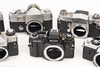 Lot of 7 Vintage 35mm SLR Film Cameras Ricoh Zenit Porst AS-IS Parts Repair V27