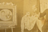 Late 1800s Mounted Albumen Print 6¼ x5¼'' - Mourning Man Next to Picture V21