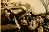 1940s 10x8'' Gelatin Silver Photo - Group on Airfield Posing with Planes V27