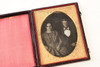 Early Daguerreotype ID'd Man & Woman Couple in 1/4 Plate Wood Composite Case V21