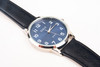 BAKAR Unisex Quartz Wrist Watch Silver Case Blue Face Black Leather Band V27