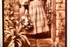 1890s Cabinet Card 4¼x6½'' Photo - Young Lady with Studio Props & Flowers V28