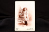 Late 1800s Cabinet Card 4¼x6½'' Albumen Young Girl Posing with Creepy Doll V21