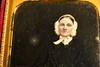 Daguerreotype Photo 1/6 Plate Stern Bonneted Lady Seated with Books Full Case