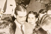 Howard Hughes Surrounded by Reporters Senate Inquiry 1947 AP Wire Photo V33
