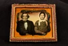 Daguerreotype Elderly Couple Ornate Mat & Floral Half Case 1/6 Plate Antique V35