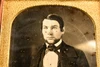 Daguerreotype Man w/ Chinstrap Beard & Chain in Half Case 1/6 Plate Antique V34