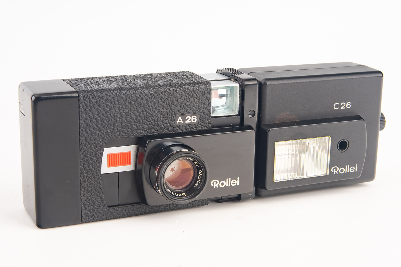Rollei A26 126 Film Camera with Sonnar 40mm Lens C26 Flash & Case