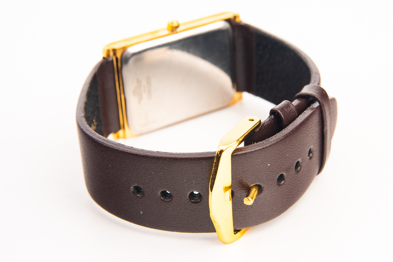 Seiko SO 325714 Quartz Men's Tank Style Gold Watch with Leather