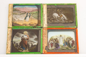 Rare Color Magic Lantern Slides Set of 4 The Good Shepherd 4 x 3 1/4'' V1