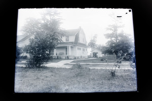 Antique 5x7 Inch Plate Glass Negative Of A House With A Vintage Car V33