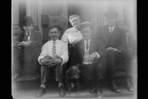 Antique 4x5 Inch Plate Glass Negative Of Men And Woman Sitting Outside E40