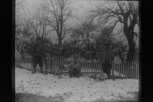 Antique 4x5 Inch Plate Glass Negative Of Men Standing Outdoors With Dogs E15