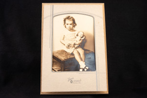 Young Girl with Her Toy Doll Antique Posed Studio Photo Cabinet Card Stand V16