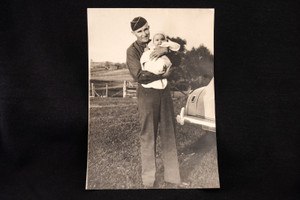 US Military Serivceman Holding His Newborn Baby Vintage Black & White Photo V17