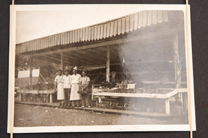 4 Produce Workers Clerks with Their Market Stand Vintage Black & White Photo V12