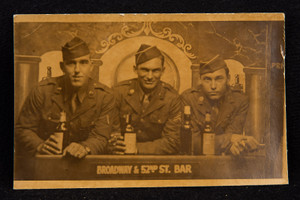 3 WW II Servicmen at 52nd and Broadway Bar NYC Antique Black & White Photo V17