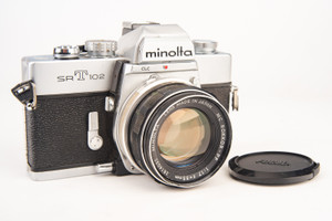 Minolta SRT102 35mm SLR Film Manual Camera with Rokkor-PF 55mm Lens Vintage V28