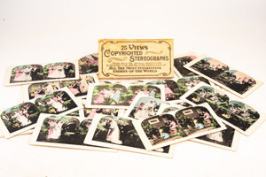 24 Views Copyrighted Stereographs Colored Stereo View Cards in Box V23
